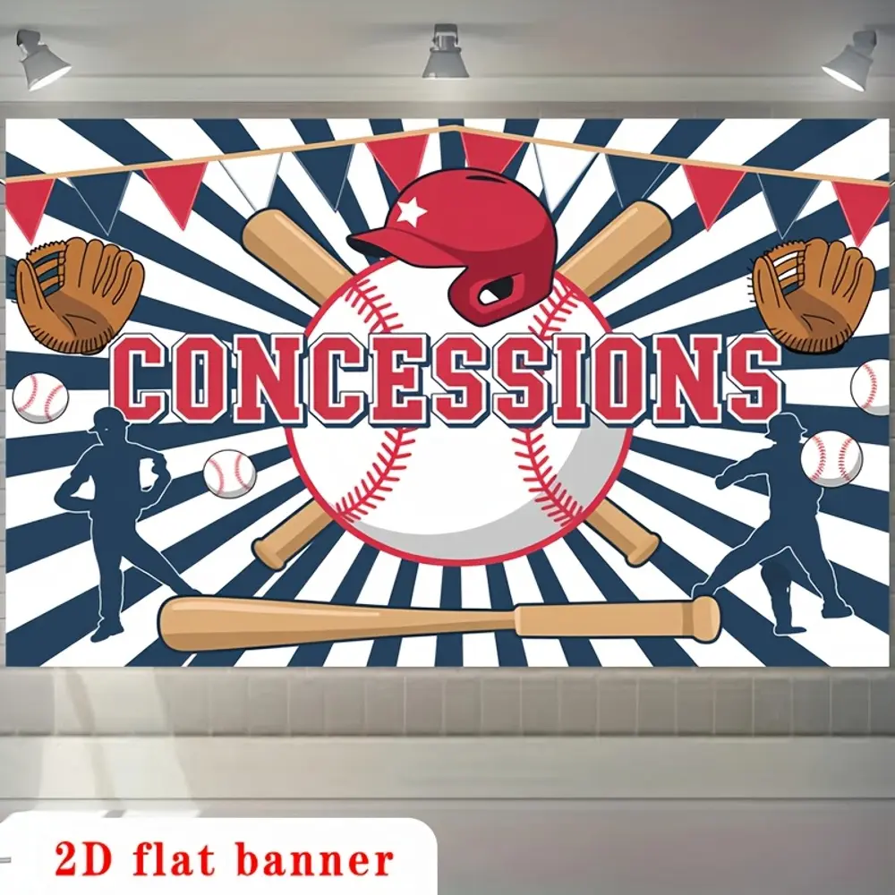 2D Flat Baseball Concessions Theme Polyester Photography Backdrop, HD Digitally Printed Soft Lightweight Foldable Cloth, Suitable for Party Events, Portrait Shooting, Video Studio Use, Banner, One-Piece