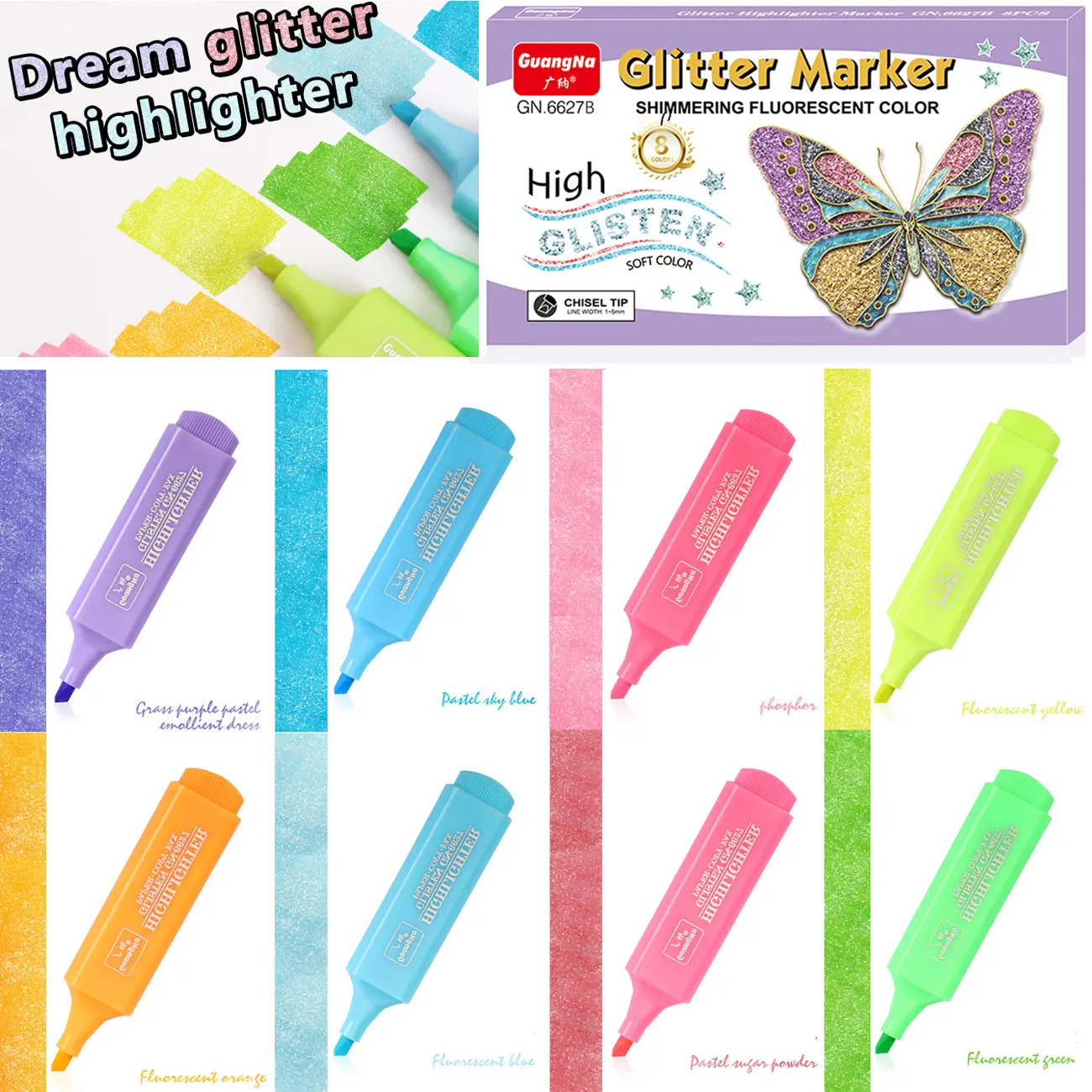 Glowing Metallic Highlighter Pen, Large Capacity Flashy Powder Marker, Student Study Highlighter, DIY Notebook Essential