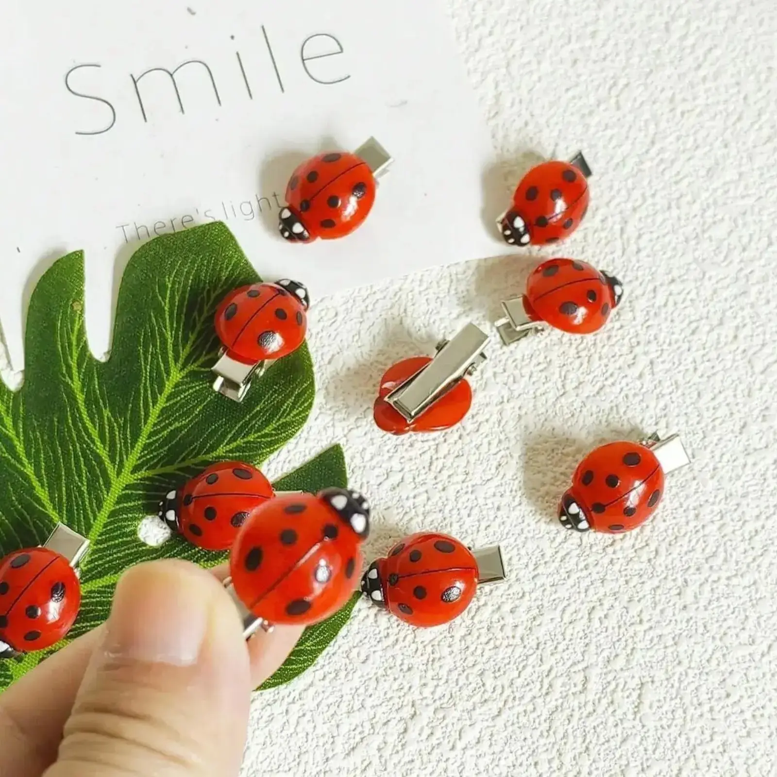 10 Pcs Cute Ladybug Hair Clips, mini animal hair pins with non-slip design for kids. Lovely hair accessories ideal for back-to-school, daily looks and party hairstyles.