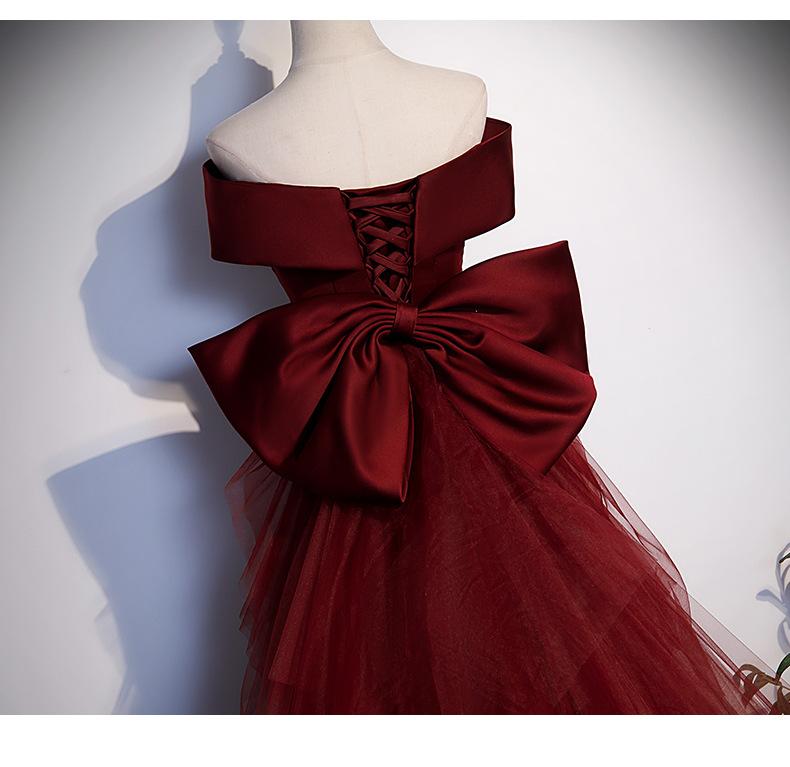 2026 New Style Wine Red Fishtail Toast Dress, Female Vocal Music Art Exam Evening Dress, Annual Party Host Off-the-Shoulder Light Wedding Dress