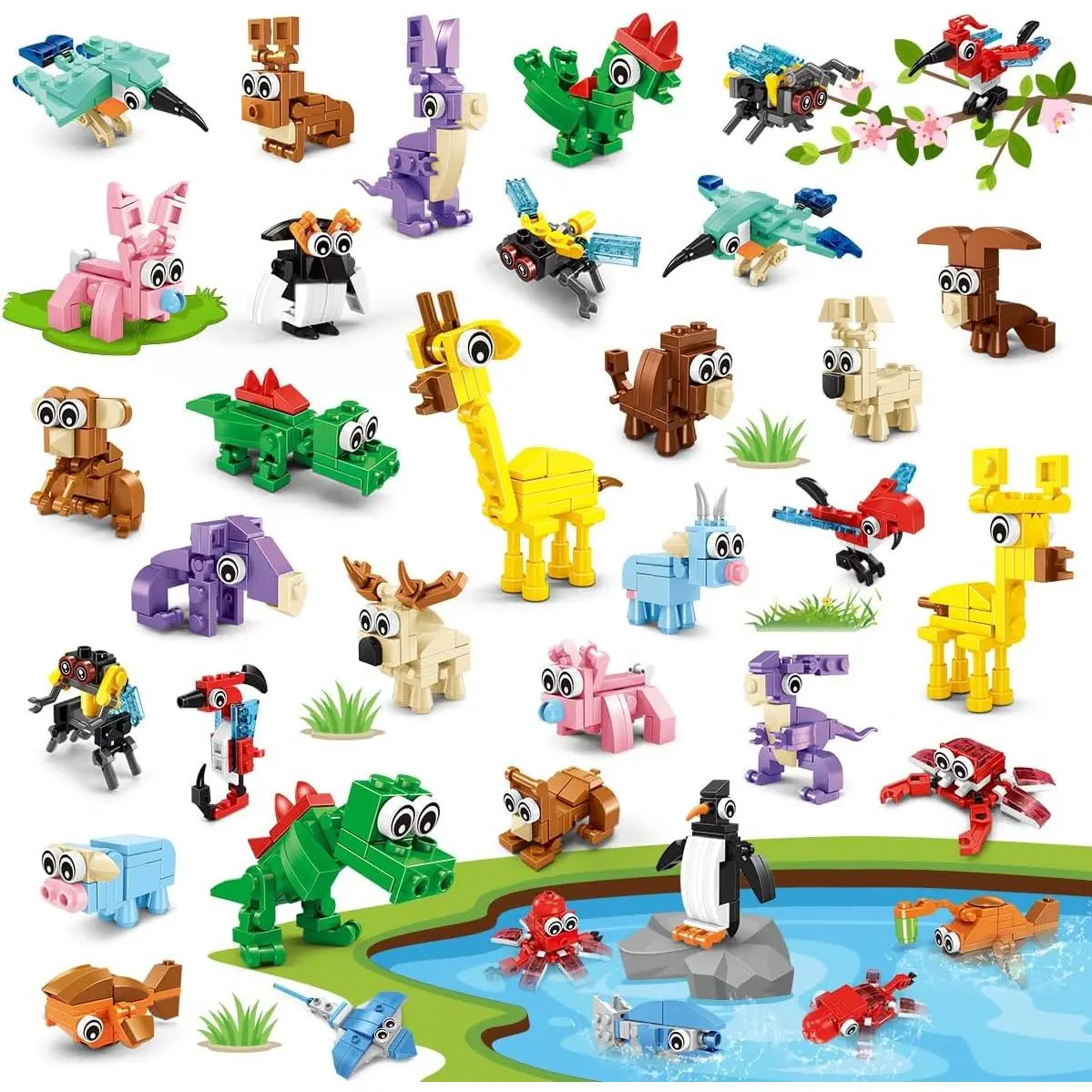 30 Packs Animal Party Favors for Kids, 810 PCS Mini Animal Building Block Toy Set for Goodie Bag Fillers Classroom Prizes Easter Birthday Children's Day for Boys Girls Student Ages 6+fidget toys