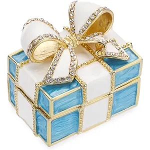 Mini Trinket Box, Bow-knot  Box Style  Box  Metal Enameled Hinged Decorative Box Ring Earrings  Organizer  Box for Women Girls, Blue