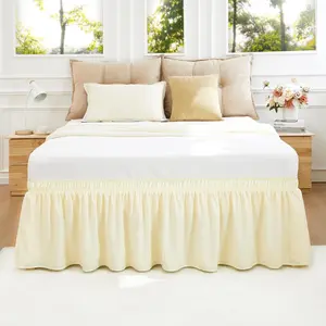 Cream Yellow Full Size Bed Skirt 14 Inch Drop Easy to Put On,Elastic Wrap Around Dust Ruffle for Bed Frame & Mattress,Luxury Bedskirt for Bed Microfiber