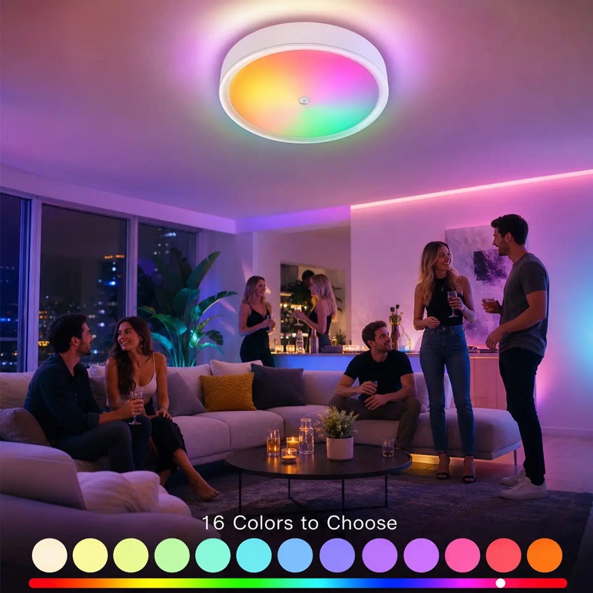 Motion Sensor Ceiling Light, Shower Lights IP65 Waterproof, Rechargeable Closet Light with 10000mAh Battery, LED Shower Lamp for Bathroom, Cordless Ceiling Lamp with RGB Colors, Festive ambient lighting, Christmas, Halloween