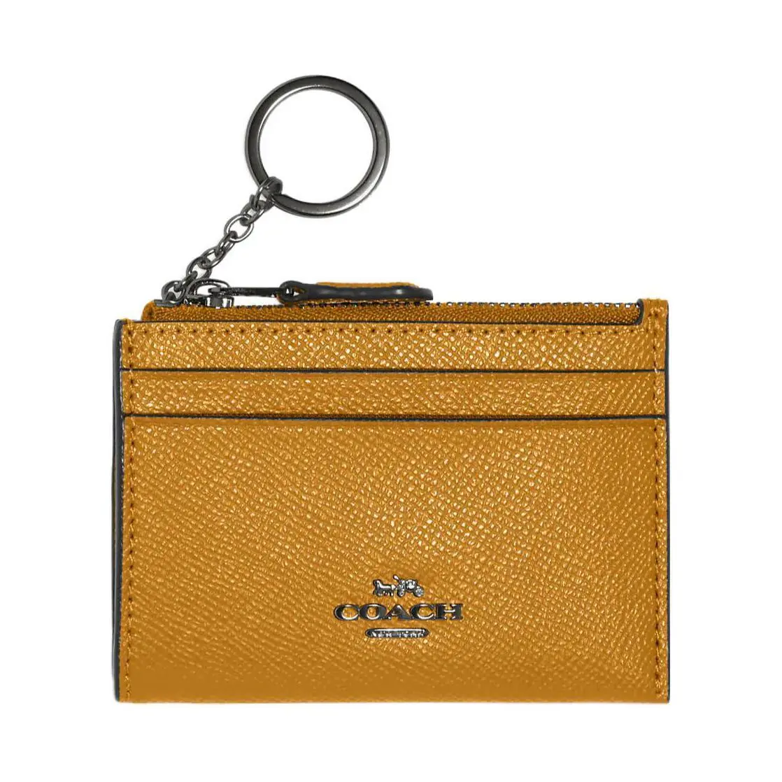 COACH Skinny ID Case with Zip Closure and Dual Card Slots – Quilted Leather Mini Wallet for Women in Buttercup Yellow