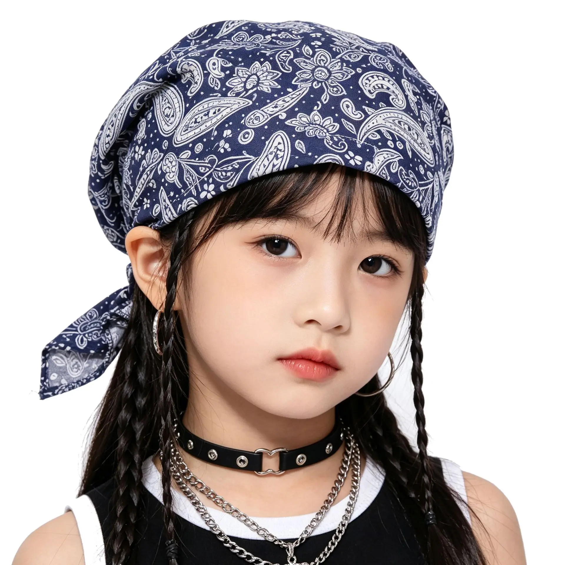 Kids' Soft Cotton Paisley Printed Durag Headwrap, Adjustable Tie-Back, Breathable Hair Protection Bandana Cap, Streetwear Sports Headband Accessory