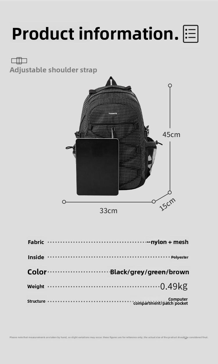 One-size-fits-all backpack made of nylon fabric with letter print and zipper