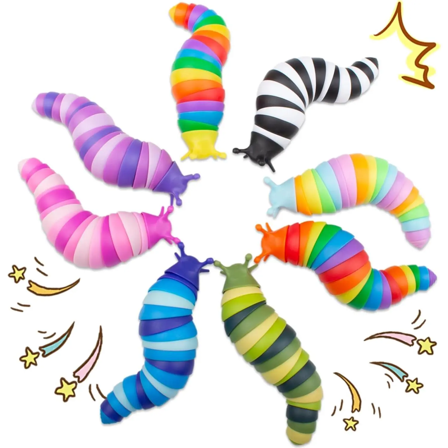 Easter Basket Stuffers for Kids 8 PCS Fidget Toys Slug for Adults Anxiety Sensory Toys for Party Favors Toddler Age 3-4 ADHD Autism Toys for Anxiety Stress Easter Gifts for Boys Girlsfidget toys