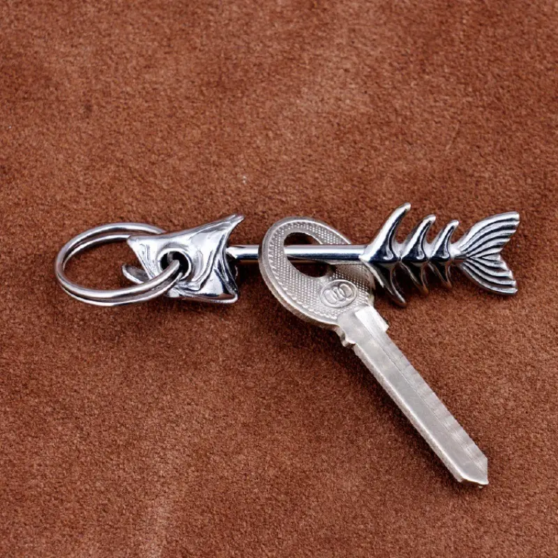 Vintage Fish Bone Keychain Metal Detachable  Ring| Aesthetic Gorpcore EDC Bag Charm, Versatile Vibes Cool Statement  Accessory Gift for Men Women