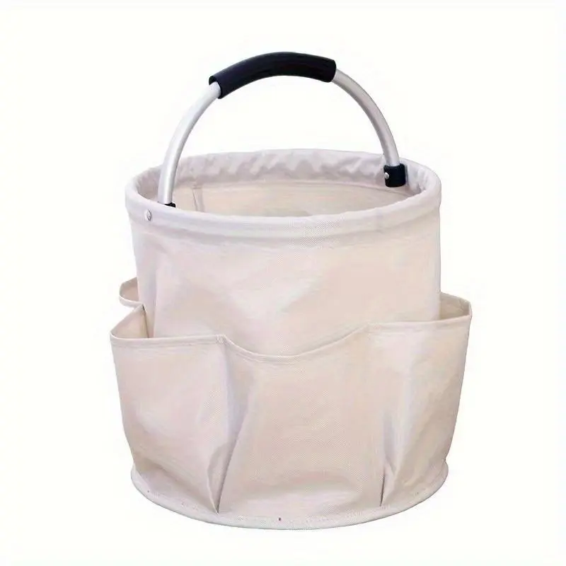 1PC Gardening Tool Storage Bucket with Pocket, Oxford Cloth Bucket-Shaped Storage Bag, 6 Compartments, Large Capacity, Foldable in the Middle to Save Space, Portable Must-Have for Home Gardening, Outdoor Camping, Snack Storage, Beach Tools, or Trash Bucke