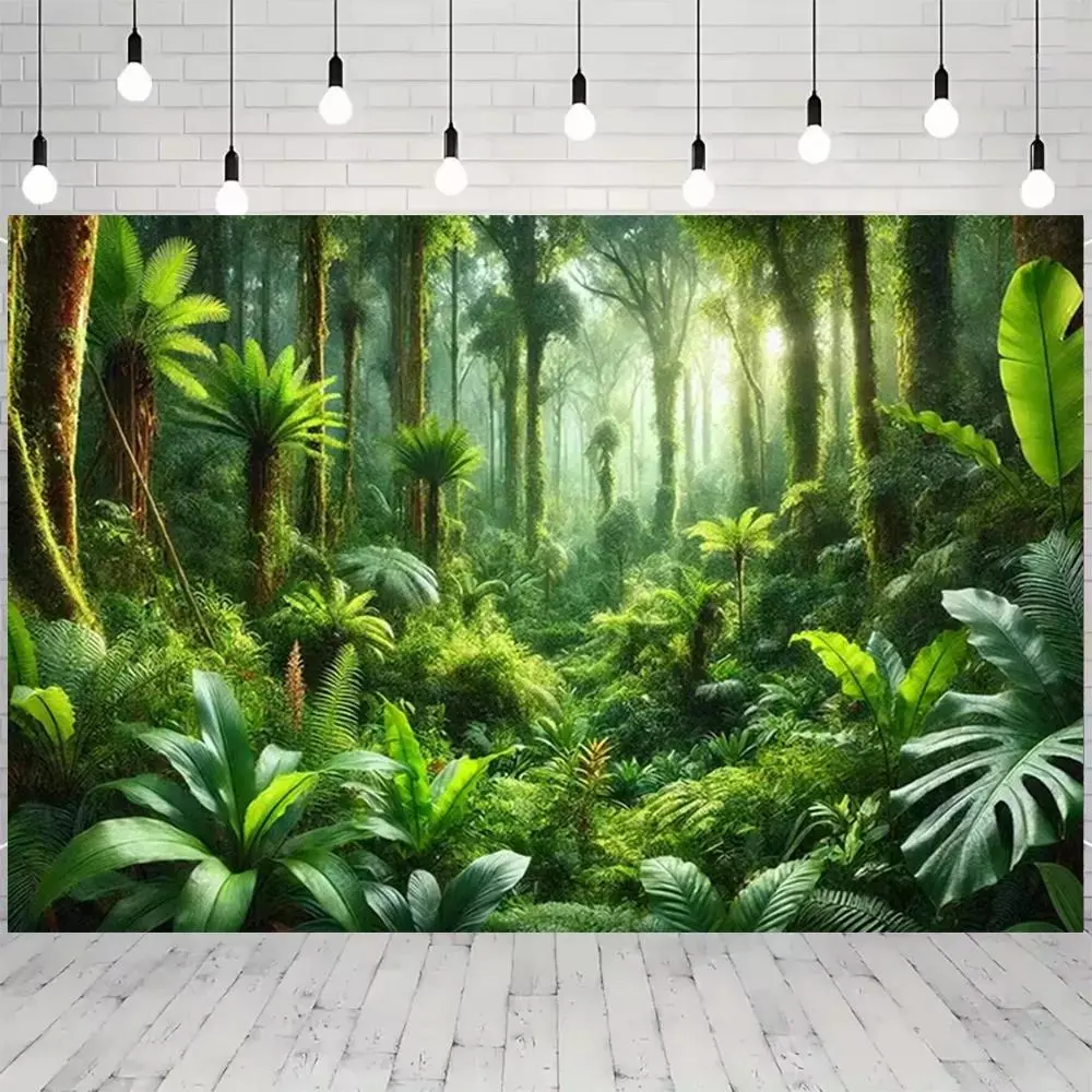 Outdoor Event Decor Tropical Jungle Safari Green Leaves Party Decoration Natural Green Forest Scene Background Baby Shower Backdrop Photographs Prop