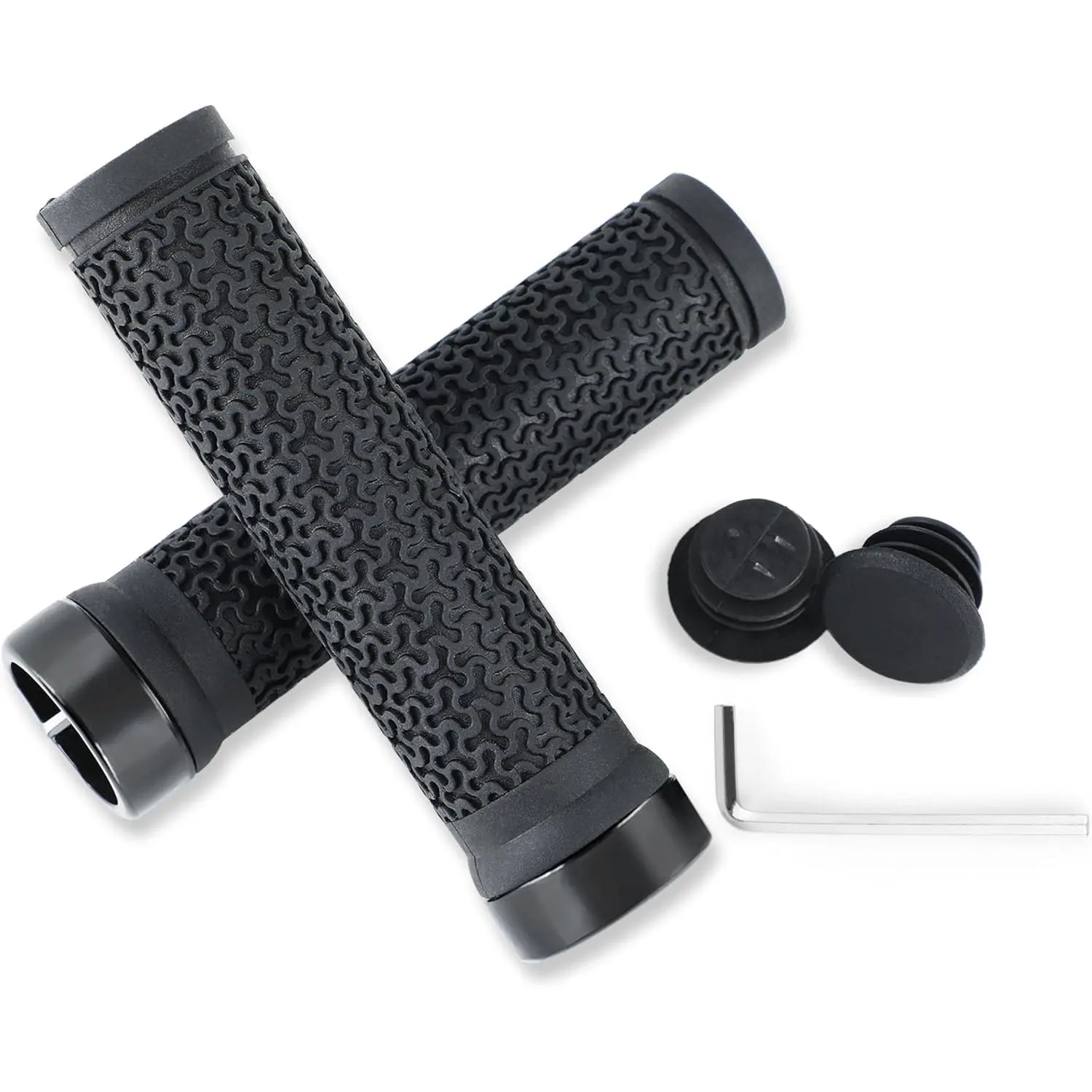 Handlebar Grips 131mm Rubber  Anti-Slip  Grips with End Caps & Screws, Shock-Absorbing Comfortable Lock- Grips for 22.2mm MTB BMX Folding  E- City Scooter
