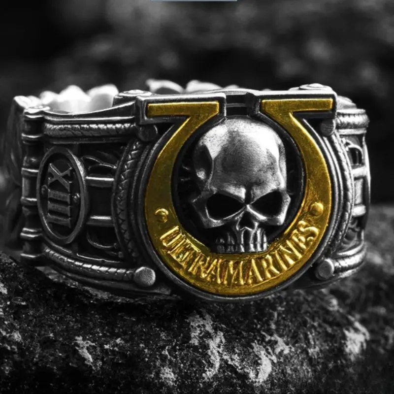 Men's Retro Alloy Punk Skull Art Metal Ring - Honor Emblem Statement Ring, Gaming Collectible, Live Mouth Costume Jewelry Accessory, Metal Rings, Statement Rings Chunky Statement Ring