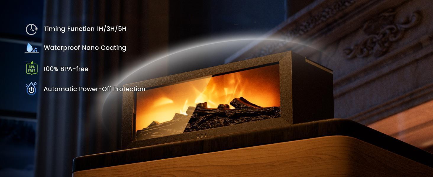 Fireplace Diffusers for Essential Oils Fireplace Humidifier with Remote 150ml Fireside Ultrasonic Humidifier Bonfire Flame Diffuser with 7 Colors Light for Home Room Office (Black)