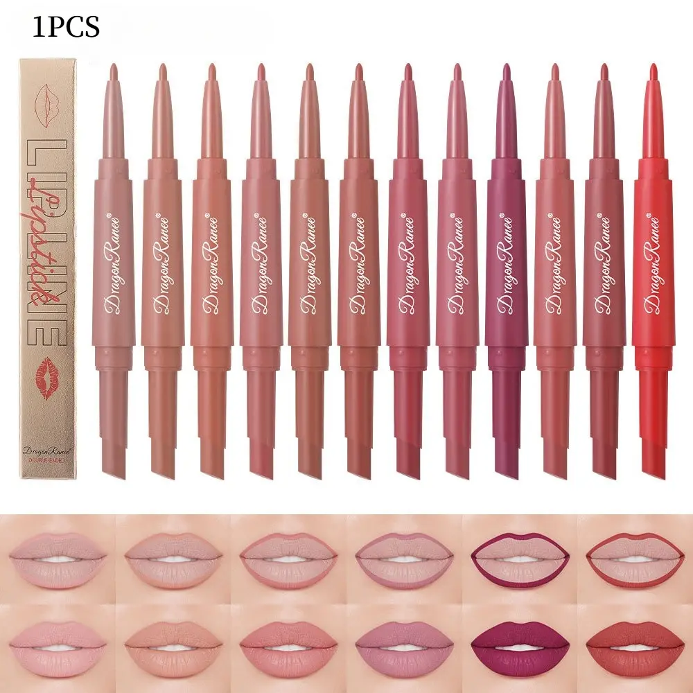 Double Head Lipliner Lipstick 2 in 1, Not Easy To Touch The Cup Lip Glaze Matte Matte Lipstick White Hook Line Pen Color Makeup Lip Lipstick Color Makeup