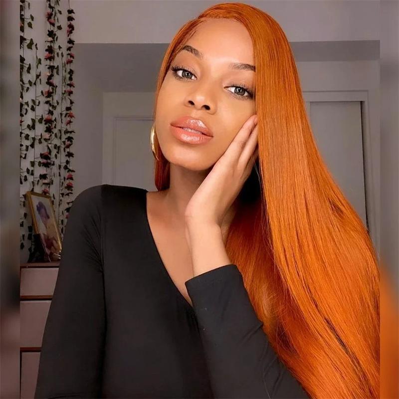 Bling Hair 30 32 Inch Ginger Straight Human Hair Wig Orange Brazilian 13x4 13x6 Hd Transparent Lace Frontal Ginger Human Hair Wigs for Women Pre Plucked 180% Density