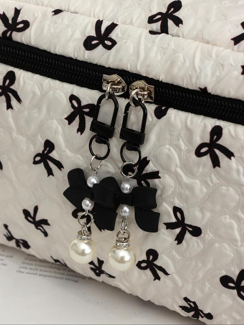 Bow Pattern Makeup Bag Set, Multi-functional Makeup Storage Handbag, Portable Zipper Makeup Bag, Travel Toiletry Bag, Cosmetic Pouch, Makeup Container Set