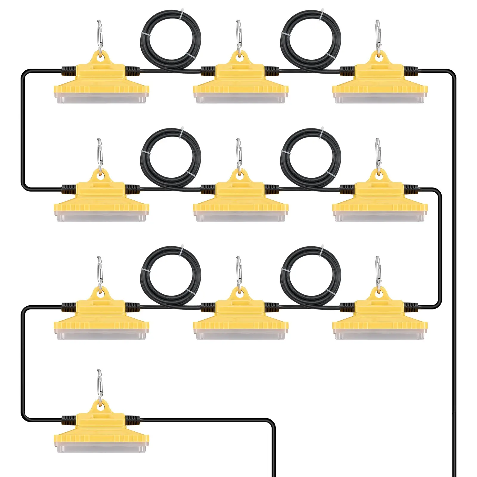VEVOR 100FT Construction String Lights Set Pack, 150W 15000LM, 10PCs Work Lights, 5000-5500K, IP65 Waterproof Outdoor Safe, Plastic Hanging Hooks, ETL Listed for Construction Site Temporary Lighting