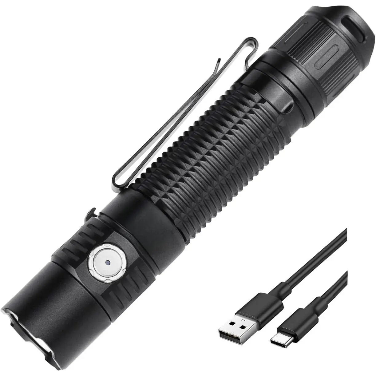 Rechargeable Tactical LED Flashlight, 1950 Lumens Max Output 259 Meters Beam Throw, USB-C Dual Switch IPX8 Waterproof EDC Pocket Light with Holster