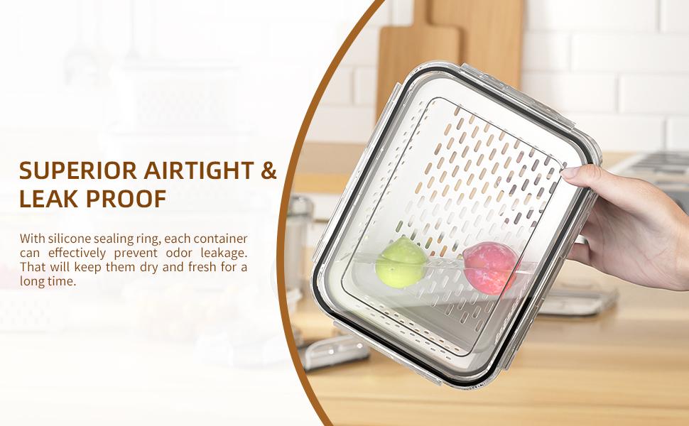6 Pack Fruit Storage Containers for Fridge with Removable Colanders, 4 in 1 Produce Storage Containers with Lids, Leakproof Fridge Organizer Bins Keep Berry,Vegetable, Fruit, Meat Fresh Longer
