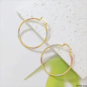 Tri Color 14K Gold Plated Diamond Cut Textured Large Hoop Earrings Lightweight Hypoallergenic Huggie Ear Jewelry For Women Daily Party Statement Decor