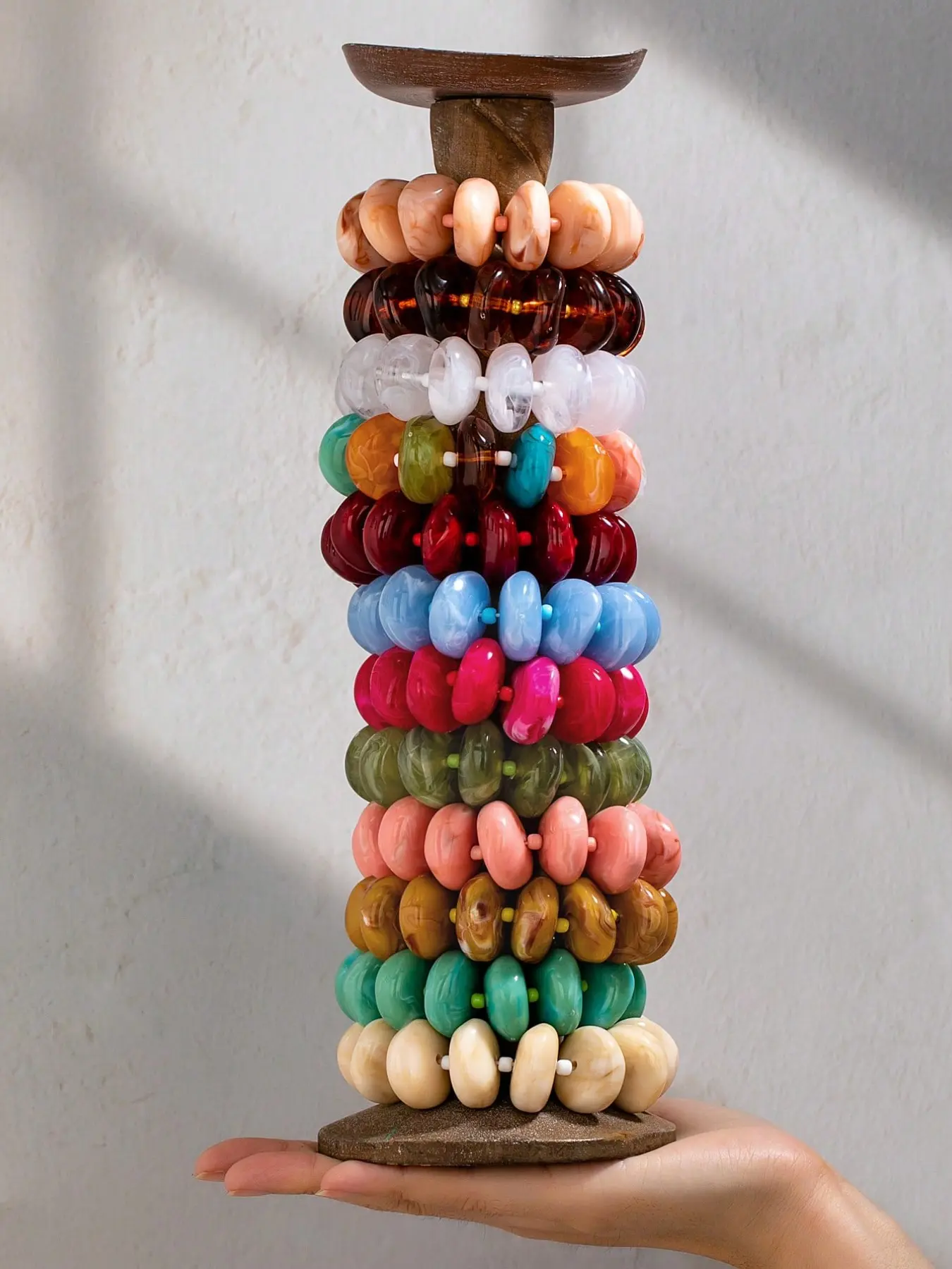 12 Pcs Rainbow Marble Resin Flat Disc Beads Stretch Stack Bracelet Set, Bohemian Style Beaded Bracelets, Women's Beach Jewelry, Beaded Bracelet Sets