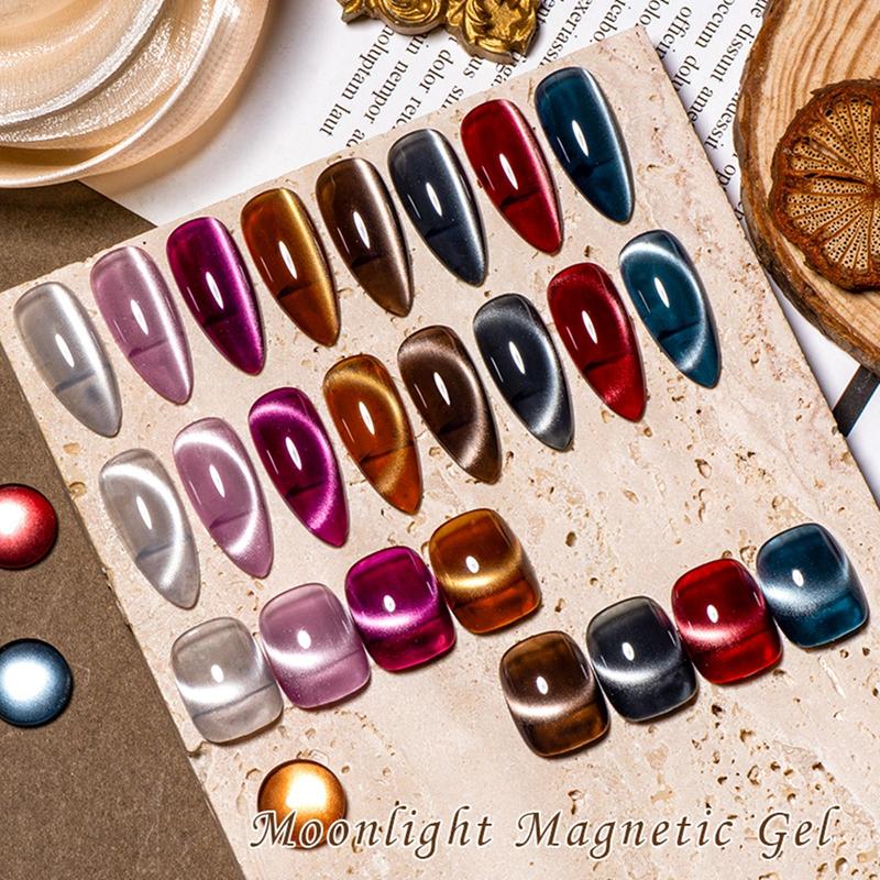 Gel Nail Polish Set, Magnetic Cat Eye Gel with 8 Mirror-Glass Colors, Soak-Off UV French Cat Eye Gel Nail Polish for Home or Salon Use, Valentine's Day Nail Supplies