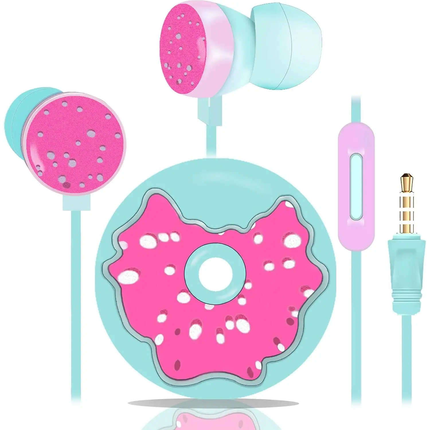 Cute Donut Earbuds for ,  Size Wired Earbud & in-Ear Headphones with Microphone and Lovely Earphones Storage Case Gifts for School Girls and Boys (Sky Blue)