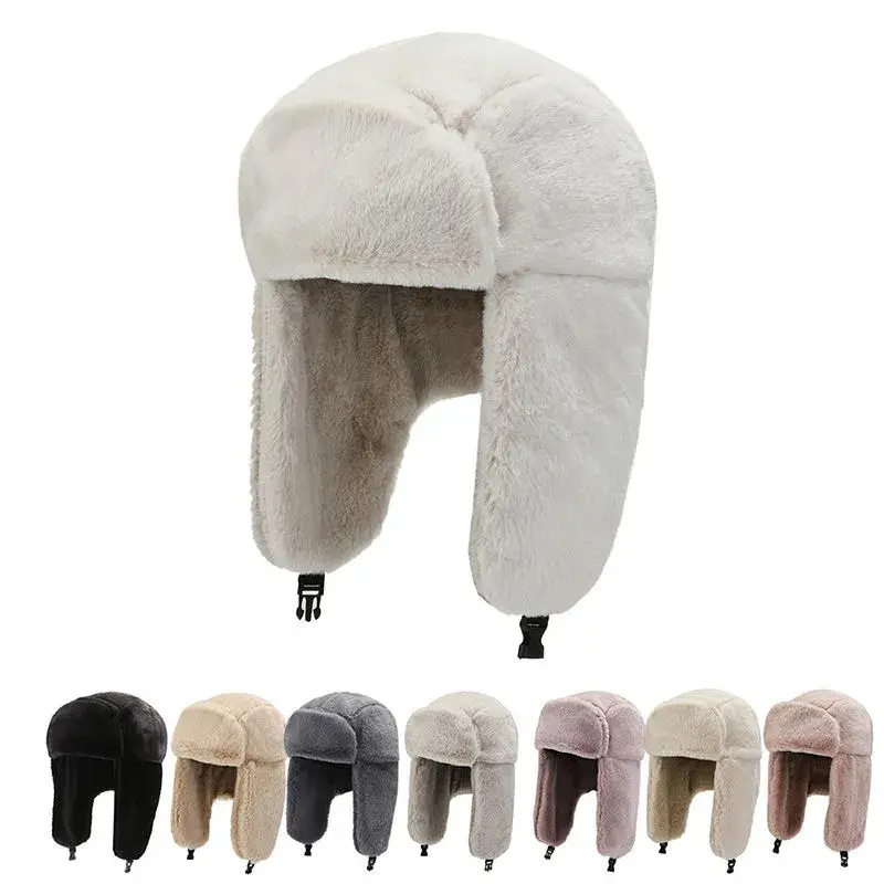 2026 Newest Russian Ushanka Hat Faux Rabbit Fur Winter Warm Aviation Trapper Cap with Big Earflaps Windproof Cycling Bomber Hat for Men Women