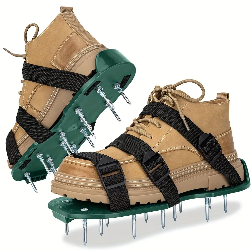 Spike Aerator Sandals for Lawn Care - Sturdy Plastic Sole with Adjustable Straps, Deep Soil Penetration, One Size Fits Most, Lawn Aerating Shoes for Grass Yard Garden Backyard, Easy To Wear Lawn Spike Sandals To Loosen Hard Compacted Soil