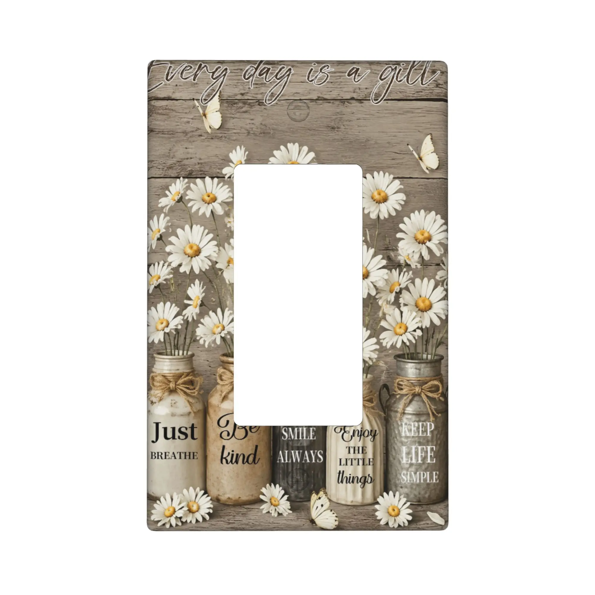 Vintage Daisy Flower Butterfly Light Switch Cover Decorative Floral Wall Plate Farmhouse Rustic Decor Light Switch Cover Plate Decorative Outlet Covers Bedroom Switch Plate Living Room Wall Decor Rental Decoration Home Office Wall Plate