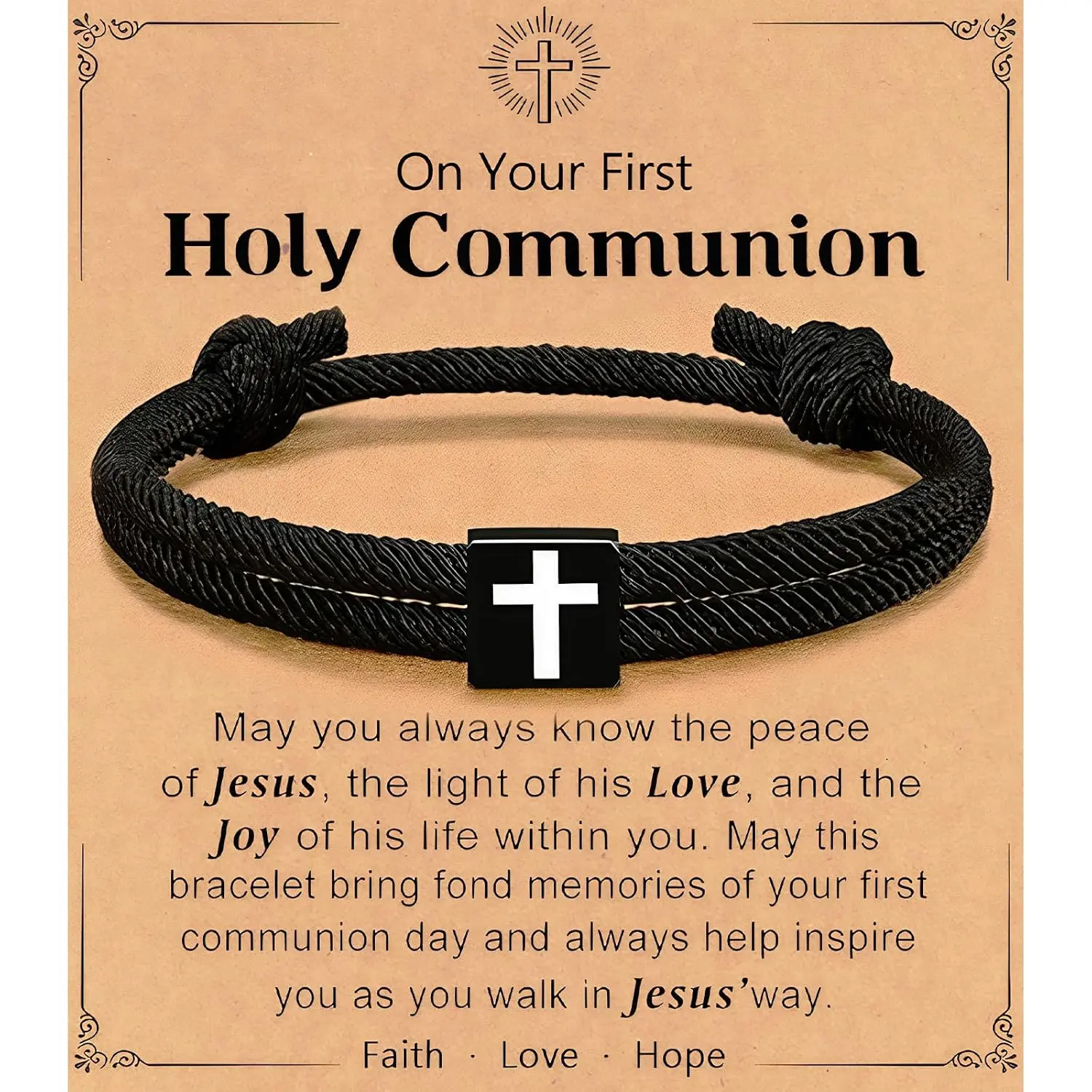 Baptism Gifts for Boys,Braided Rope  Bracelet for ,First Communion Gifts Boys Christian Christening Graduation (Communion)