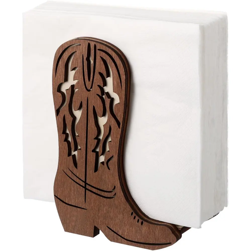 Western Cowboy Boot Napkin Holder, Rustic Vintage Decorative Wooden Stand, Open Top Design, Stable Base, Perfect for Home, Kitchen, Farmhouse, Party Decor