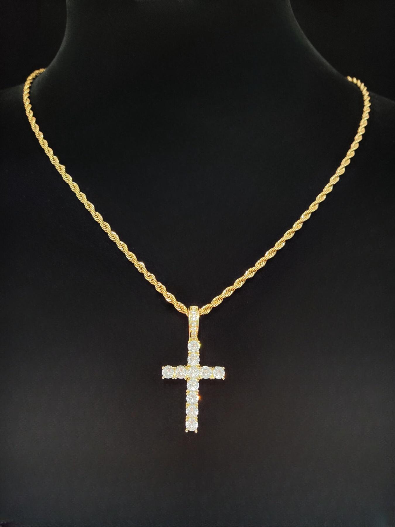 Artificial Zircon Cross Pendant Twist Chain Necklace Zirconia Cross Pendant, Punk Style Cross Chain Design Jewelry for Party, Daily Decor, Trendy All-match & Exquisite Jewelry for Birthday Gift, Glitter Cross Pendant