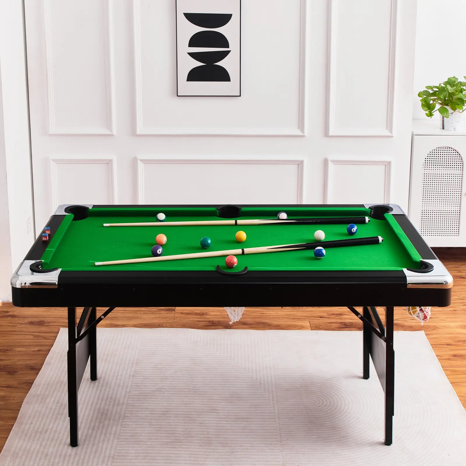 7ft Folding Billiard Table for Family, Includes 2 Cue Sticks, Chalk & Felt Brush, for Game Room & Party, Kids & Adults