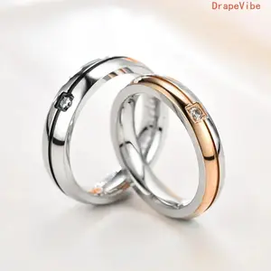 Two Tone Cubic Zirconia Stainless Steel Ring, Minimalist Stackable Unisex Band Jewelry For Daily Wear