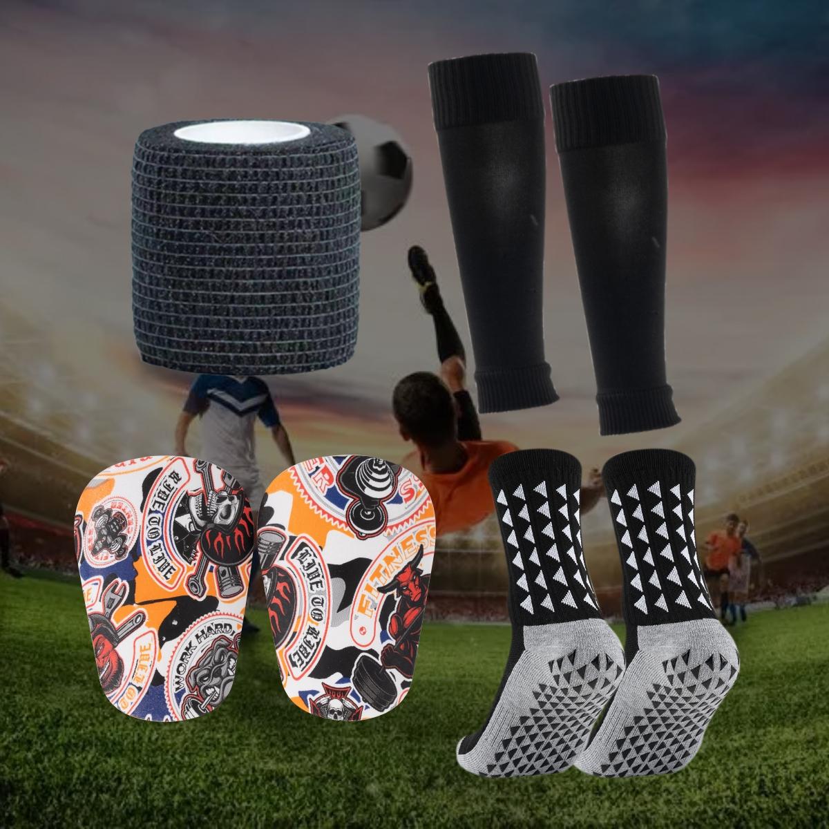 Football Shin Guards Set, 1 Set Non-slip Football Socks with Shin Guards & Shin Guards Sleeves & Shin Guards Straps, Football Accessories for Men & Women