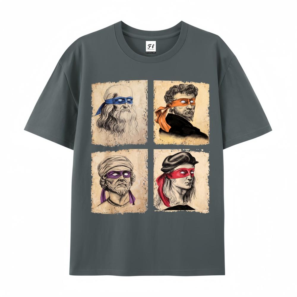Graphic Tee Mens Casual Short Sleeve T Shirt Featuring Humorous Italian Artists and Teenage Mutant Ninja Turtles Artwork Regular Fit Round Neck Tee for Art Enthusiasts and Ninja Turtle Fans Oversized Casual Men's Letter Pattern Printed T-Shirt