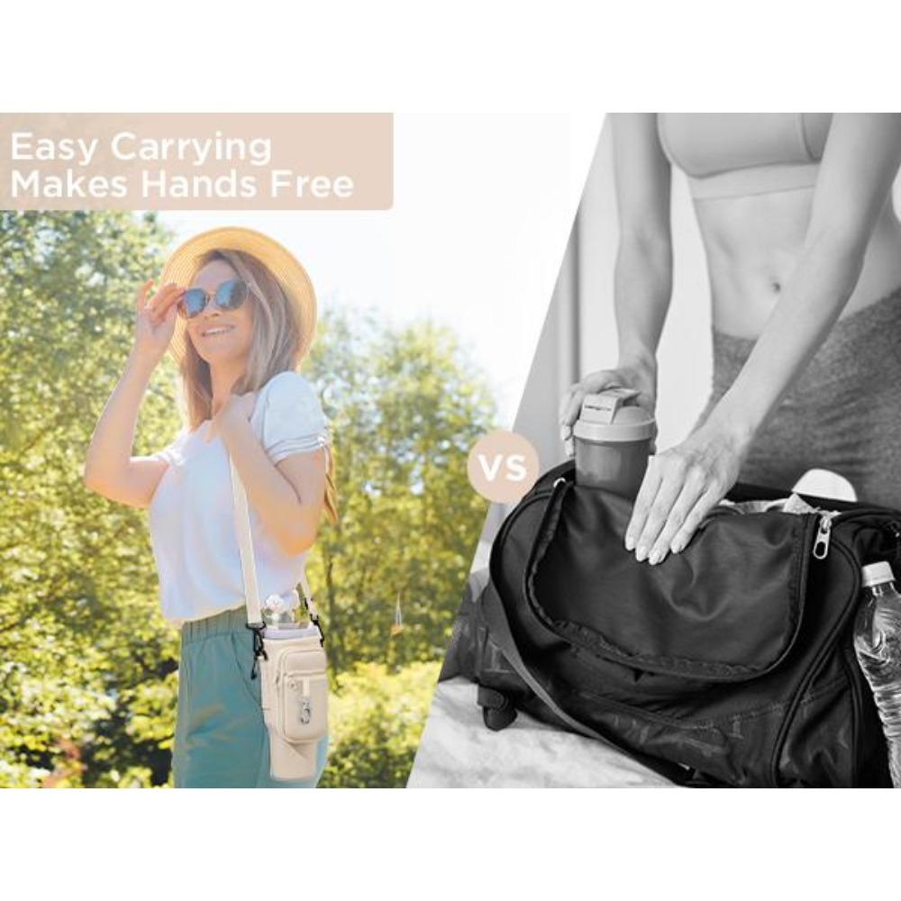 Water Bottle Carrier Bag with Phone Pocket for Stanley 40/30 oz Tumbler, Neoprene Water Bottle Holder Pouch with Adjustable Strap, Straw Cover & Carabiner, Ideal New Year & Valentine's Day Gift