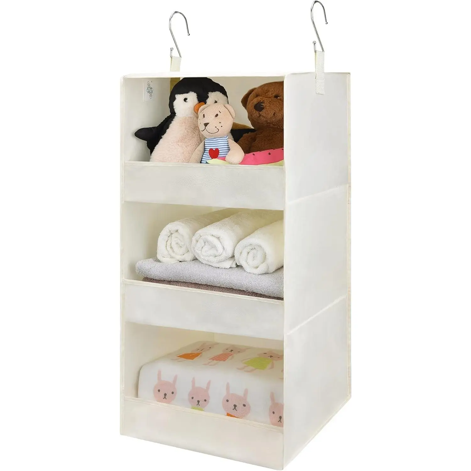 3-Shelf Hanging Organizer, Foldable Hanging Closet Storage, Hanging Shelves for Wardrobes & RV Closet, Beige, 29 ½" H X 12" W X 12" D, 1-Pack
