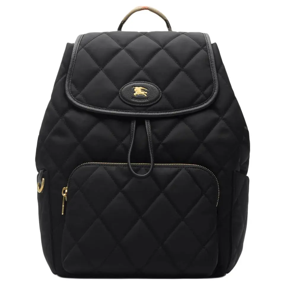Burberry Horseshoe Textured Metal Hardware Adjustable Nylon Backpack for Women, Classic Style in Black