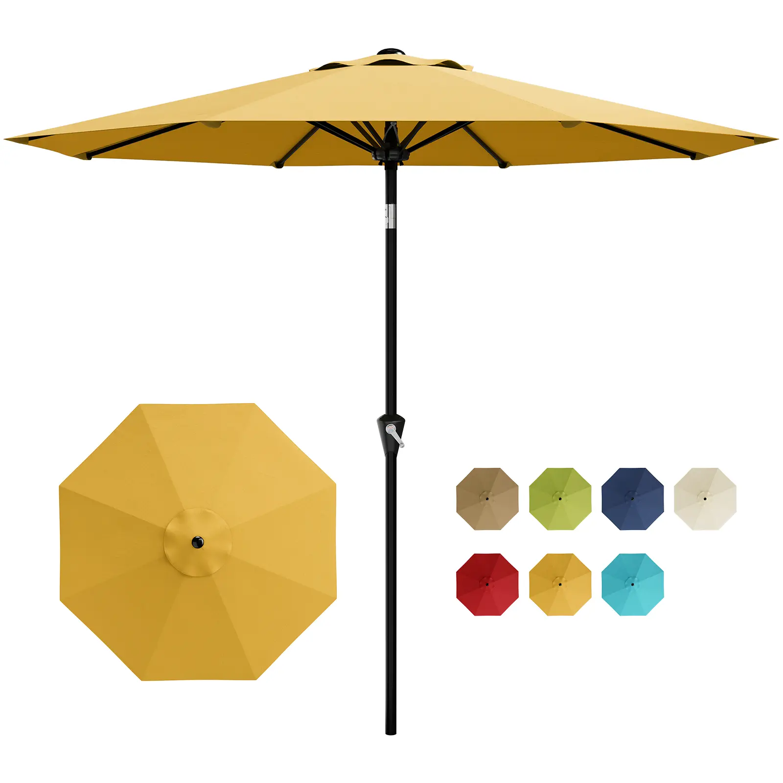 Outdoor Patio Sun Umbrella, Heavy Duty 8 Support Ribs Adjustable Tilt Garden Parasol for Balcony Deck Pool Backyard
