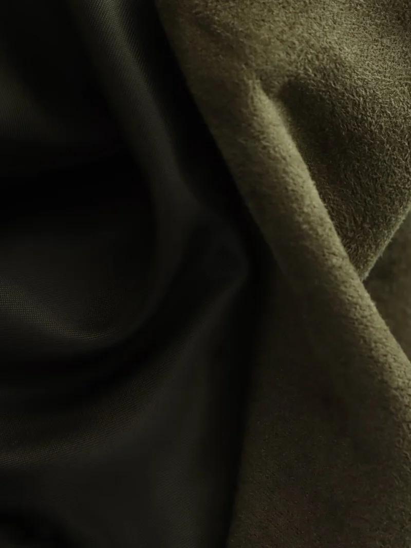 2026 Spring New Women's Suede Texture Effect Loose Fit Fashion Lapel Shoulder Bomber Jacket in Olive Brown & Burgundy