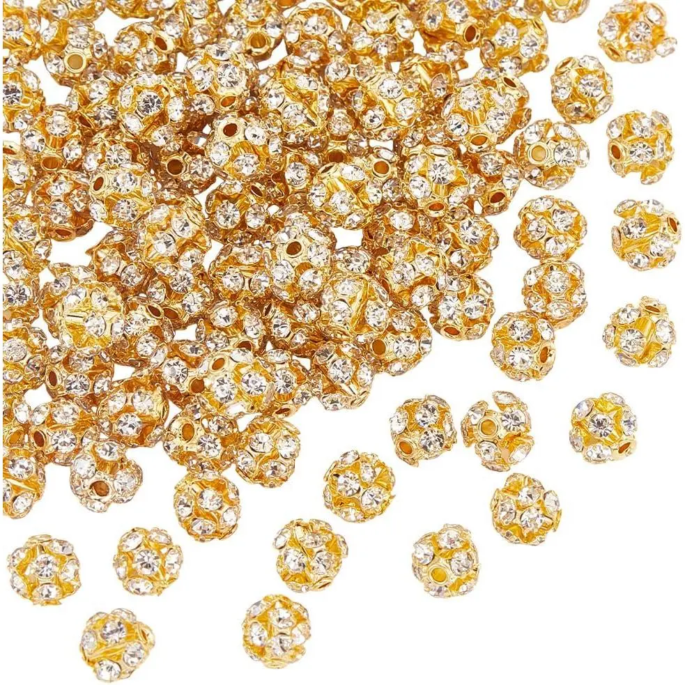About 100 count 6mm Brass Rhinestone Ball Beads Round Bling Disco Beads  Sparkly Beads Clay  Beads for DIY  Bracelet Necklace Earring Crafting Hole 1.2mm