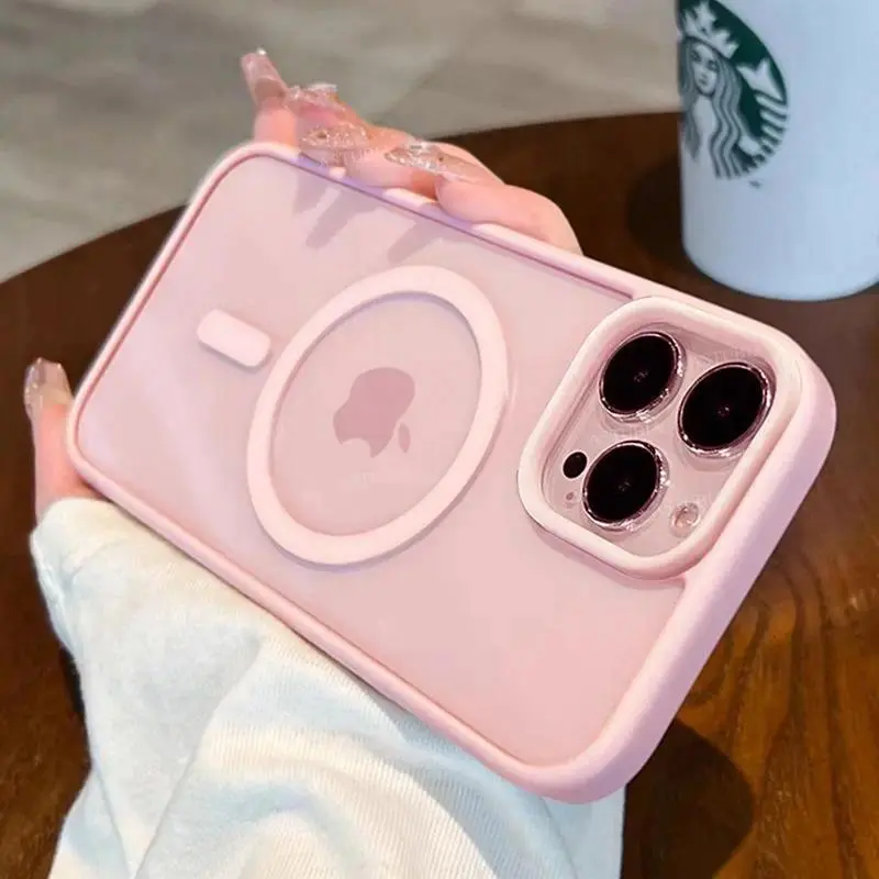 New Acrylic Magnetic Clear Case For iPhone17/ 16 15 14 13 12 11 Pro X XS Max 16 Plus &Samsung S26 25 24 23 22 Magsafe Wireless Charge Girls Pink Hard Back Cover phone  case  For iphone 13 iphone 16  case