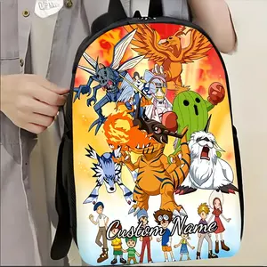 Digimon Custom Name Kids Backpack Waterproof Oxford 2D Full Print Adjustable Padded Straps Digimon Adventure Anime Personalized Daypack For Anime Fans Boys & Girls Carry Bag