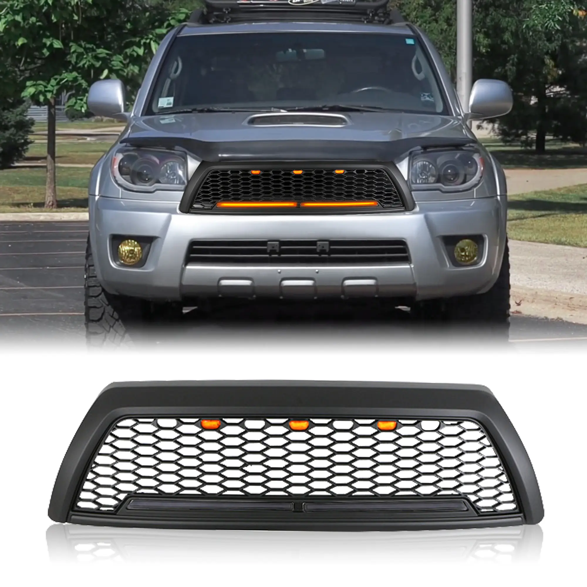ARCH Black Honeycomb Front Grille with Light Compatible with Toyota 4Runner 2006-2009, Off-Road SUV Replacement Grille Assembly with Integrated LED Lighting, Durable ABS Plastic, Easy Installation, Exterior Styling Accessories, Home Furniture and, 1 Style