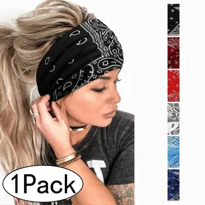 1Pcs Knotted Headbands for Women African Boho Paisley Printed Bandanas Wide Hairband Head Bands for Women's Hair Thick Large Head Wraps Turbans Hair Accessories