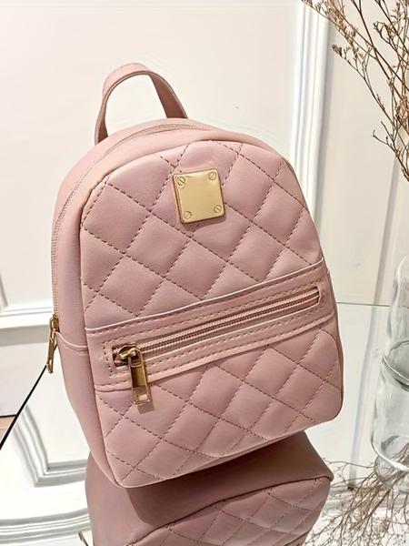 Cute Mini Diamond Stitched Fashion Durable Backpack, Large Capacity, Adjustable Straps, Buckle, Casual Shoulder Bag for Teens & Adults