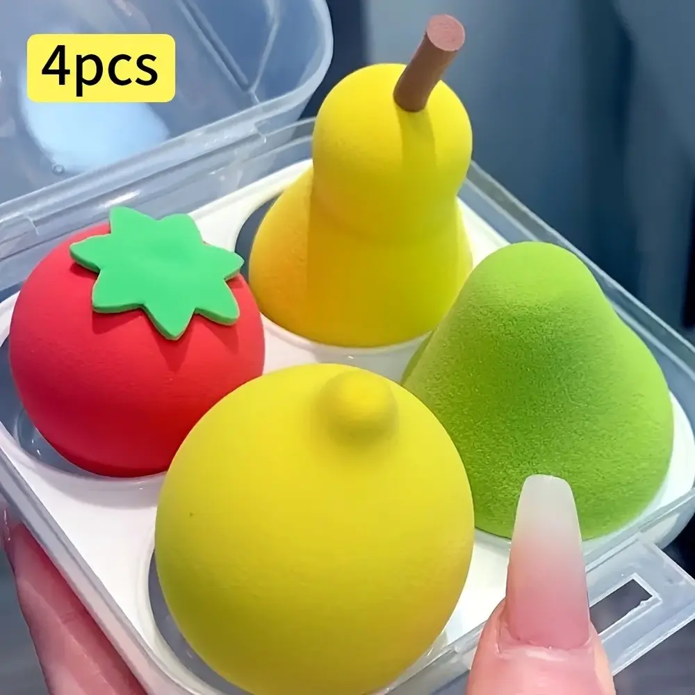 4-Piece Fruit-Shaped Makeup Sponges and Eggs, Wet/dry Application, All Skin Types, Perfect Foundation Blend, Odorless, Water-Proof PU, Ideal Christmas Gift